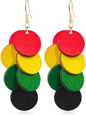 Women's Colorful Handmade Bohemian Wooden Round Geometry Dangle Drop Earrings